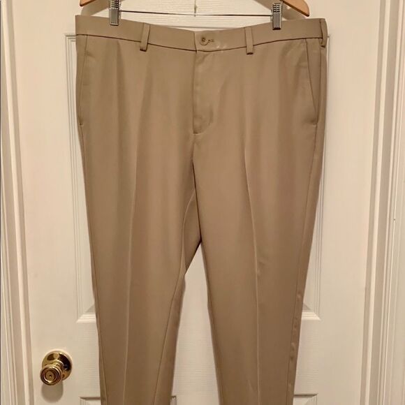 Beige Haggar Straight Fit Performance Slacks - Picture 1 of 6